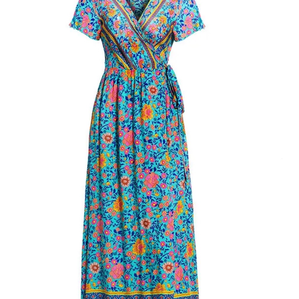 R.Vivimos Boho Floral Maxi Dress Size L NWT Beach Vacation Resort Dress Summer - Picture 2 of 7